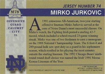 2003-09 TK Legacy Notre Dame Fighting Irish #M78 Mirko Jurkovic Back