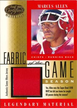 2001 Leaf Certified Materials - Fabric of the Game Gold #FG-27 Marcus Allen Front