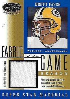2001 Leaf Certified Materials - Fabric of the Game Gold #FG-42 Brett Favre Front