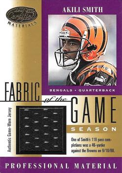 2001 Leaf Certified Materials - Fabric of the Game Gold #FG-111 Akili Smith Front