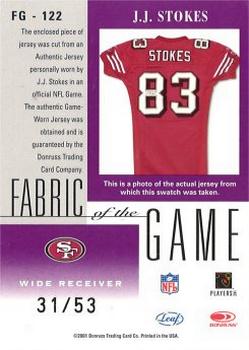 2001 Leaf Certified Materials - Fabric of the Game Gold #FG-122 J.J. Stokes Back