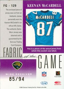 2001 Leaf Certified Materials - Fabric of the Game Gold #FG-129 Keenan McCardell Back