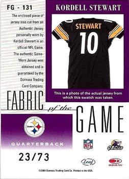 2001 Leaf Certified Materials - Fabric of the Game Gold #FG-131 Kordell Stewart Back