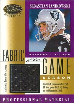 2001 Leaf Certified Materials - Fabric of the Game Gold #FG-139 Sebastian Janikowski Front
