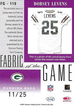 2001 Leaf Certified Materials - Fabric of the Game Platinum Blue #FG-119 Dorsey Levens Back