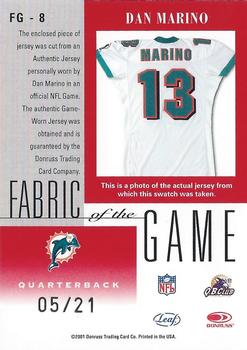 2001 Leaf Certified Materials - Fabric of the Game Platinum Holofoil #FG-8 Dan Marino Back