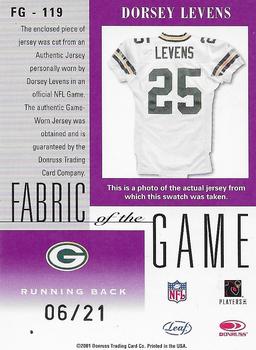 2001 Leaf Certified Materials - Fabric of the Game Platinum Holofoil #FG-119 Dorsey Levens Back