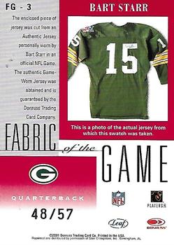 2001 Leaf Certified Materials - Fabric of the Game Silver #FG-3 Bart Starr Back