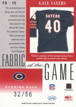2001 Leaf Certified Materials - Fabric of the Game Silver #FG-15 Gale Sayers Back