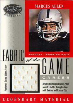 2001 Leaf Certified Materials - Fabric of the Game Silver #FG-28 Marcus Allen Front