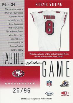 2001 Leaf Certified Materials - Fabric of the Game Silver #FG-34 Steve Young Back