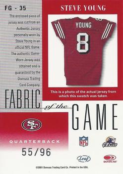 2001 Leaf Certified Materials - Fabric of the Game Silver #FG-35 Steve Young Back