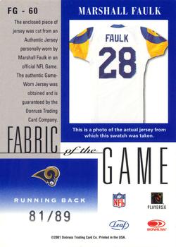 2001 Leaf Certified Materials - Fabric of the Game Silver #FG-60 Marshall Faulk Back