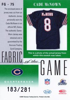 2001 Leaf Certified Materials - Fabric of the Game Silver #FG-75 Cade McNown Back