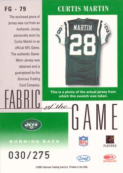 2001 Leaf Certified Materials - Fabric of the Game Silver #FG-79 Curtis Martin Back