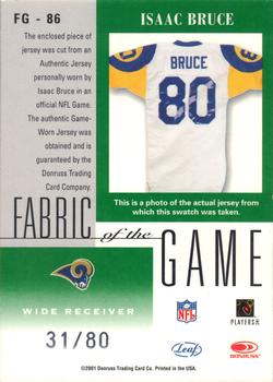 2001 Leaf Certified Materials - Fabric of the Game Silver #FG-86 Isaac Bruce Back