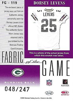 2001 Leaf Certified Materials - Fabric of the Game Silver #FG-119 Dorsey Levens Back