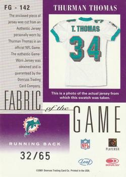 2001 Leaf Certified Materials - Fabric of the Game Silver #FG-142 Thurman Thomas Back