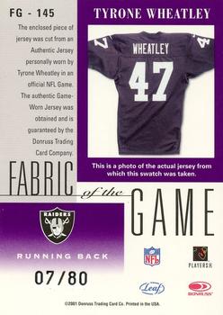 2001 Leaf Certified Materials - Fabric of the Game Silver #FG-145 Tyrone Wheatley Back