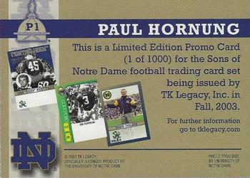 2003-09 TK Legacy Notre Dame Fighting Irish - Promos #P1 Paul Hornung Back