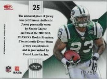 2009 Playoff National Treasures - Rookie Colossal Prime Materials Laundry Tags #25 Shonn Greene Back