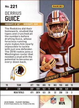 2018 Panini Playoff #221 Derrius Guice Back