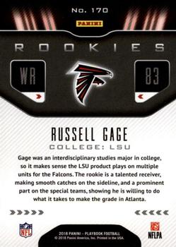 2018 Panini Playbook #170 Russell Gage Back