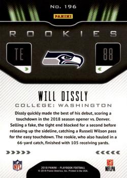 2018 Panini Playbook #196 Will Dissly Back