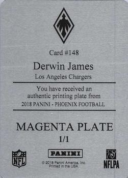 2018 Panini Phoenix - Printing Plate Magenta #148 Derwin James Back