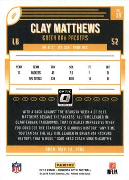 2018 Donruss Optic #38 Clay Matthews Back