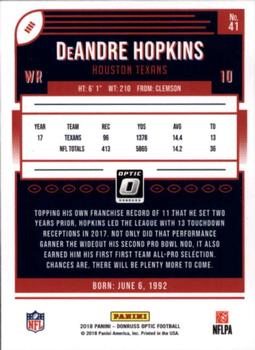 2018 Donruss Optic #41 DeAndre Hopkins Back