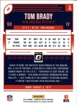 2018 Donruss Optic #65 Tom Brady Back