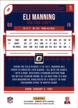 2018 Donruss Optic #71 Eli Manning Back