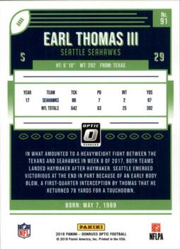 2018 Donruss Optic #91 Earl Thomas III Back