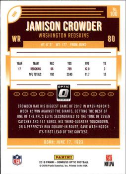 2018 Donruss Optic #100 Jamison Crowder Back