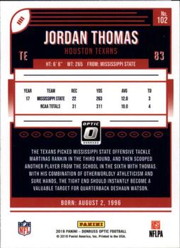 2018 Donruss Optic #102 Jordan Thomas Back