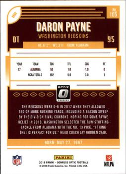 2018 Donruss Optic #105 Daron Payne Back