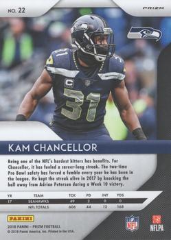 2018 Panini Prizm - Prizm Red White and Blue #22 Kam Chancellor Back