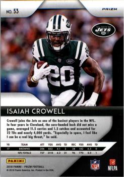 2018 Panini Prizm - Prizm Red White and Blue #53 Isaiah Crowell Back