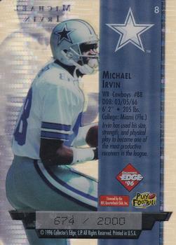 1996 Collector's Edge President's Reserve - Air Force One SN2000 #8 Michael Irvin Back