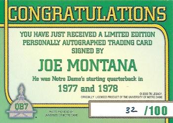 2003-09 TK Legacy Notre Dame Fighting Irish - QB Club Autographs #QB7 Joe Montana Back