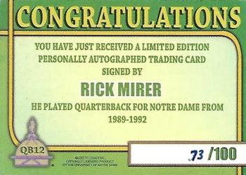 2003-09 TK Legacy Notre Dame Fighting Irish - QB Club Autographs #QB12 Rick Mirer Back