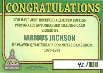 2003-09 TK Legacy Notre Dame Fighting Irish - QB Club Autographs #QB15 Jarious Jackson Back