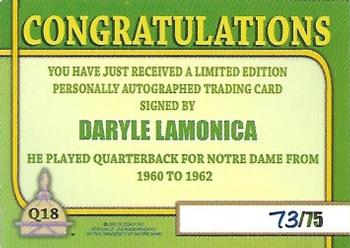 2003-09 TK Legacy Notre Dame Fighting Irish - QB Club Autographs #QB18 Daryle Lamonica Back
