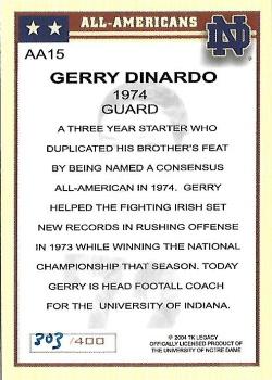 2003-09 TK Legacy Notre Dame Fighting Irish - All-American #AA15 Gerry DiNardo Back