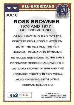 2003-09 TK Legacy Notre Dame Fighting Irish - All-American #AA16 Ross Browner Back