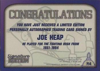2003-09 TK Legacy Notre Dame Fighting Irish - Fighting Irish Signature Edition #FI4 Joe Heap Back