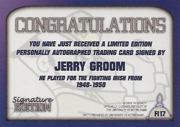 2003-09 TK Legacy Notre Dame Fighting Irish - Fighting Irish Signature Edition #FI17 Jerry Groom Back