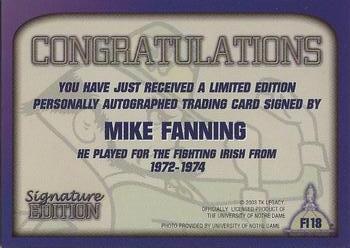 2003-09 TK Legacy Notre Dame Fighting Irish - Fighting Irish Signature Edition #FI18 Mike Fanning Back