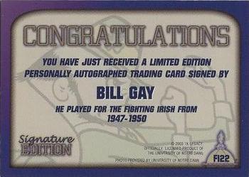 2003-09 TK Legacy Notre Dame Fighting Irish - Fighting Irish Signature Edition #FI22 Bill Gay Back